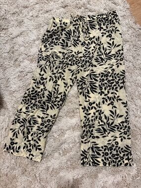 Twin-Set Cream and Black Floral Wide-Leg Pants